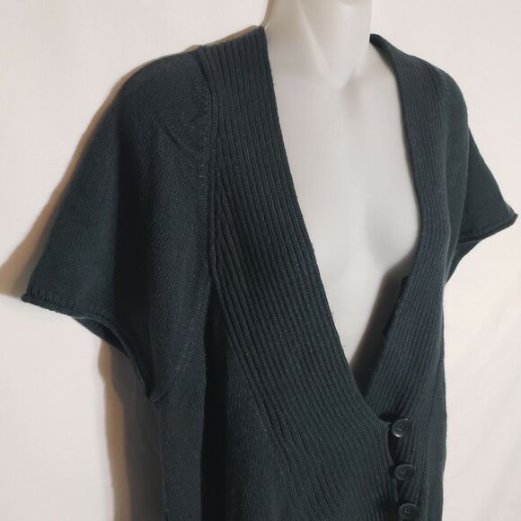 Coldwater Creek Womens Sweater Large Knit Green Short Sleeve Ribbed Pullover - Picture 3 of 10